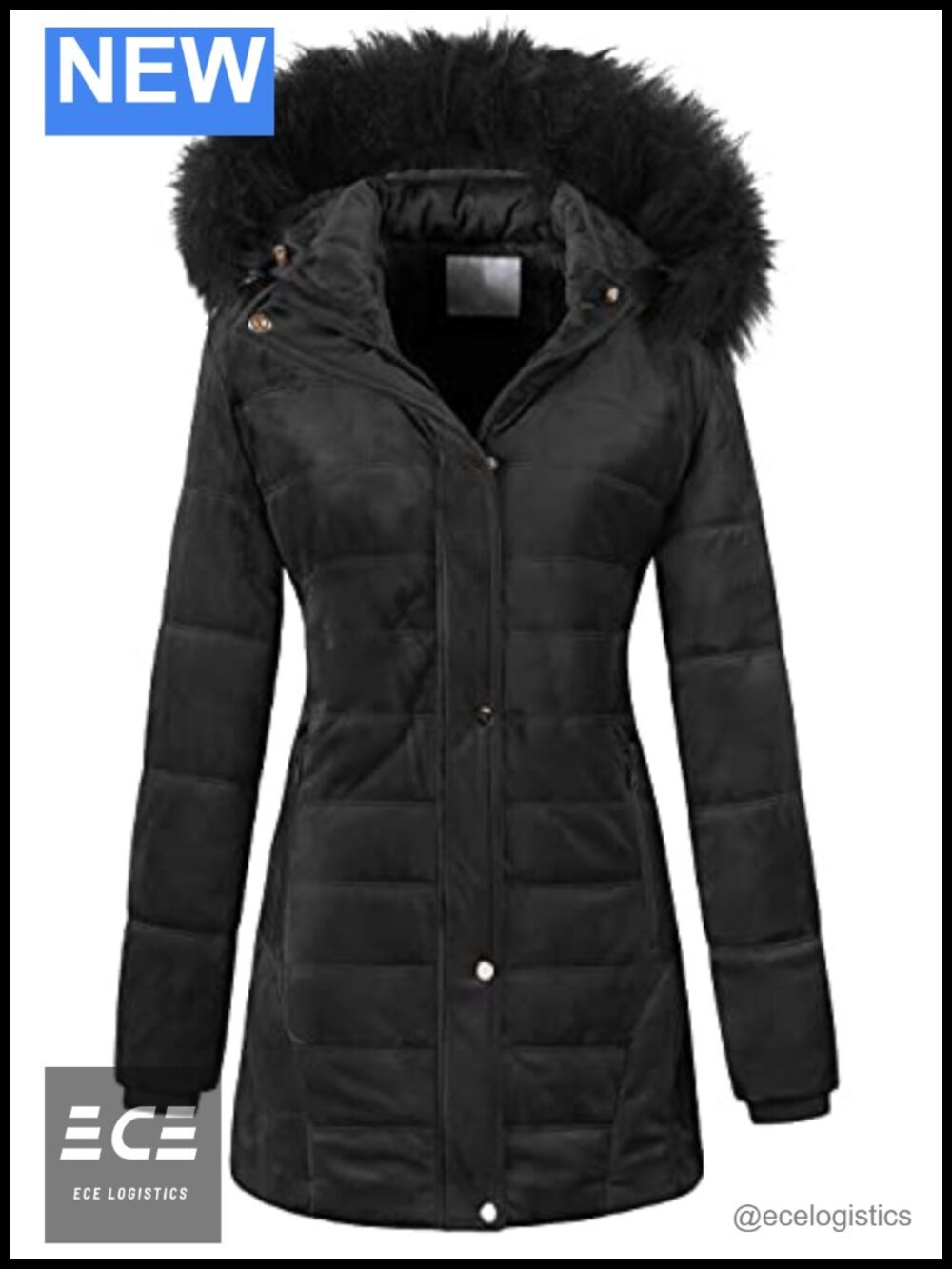 Velvet Puffer Jacket Quilted Faux Fur Hood Winter Coat